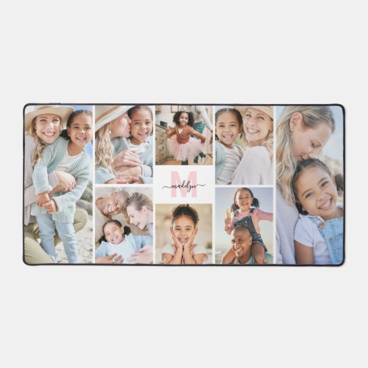 Blush Pink Monogram 8 Fotocollage Bureaumat (Voorkant)