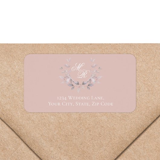 Blush Pink Monogram Botanical Return Address Etiket