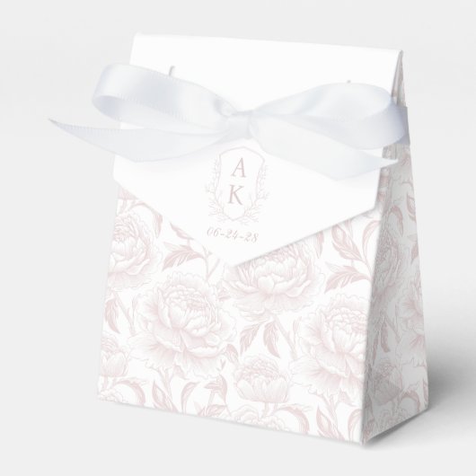 Blush pink Monogram Crest Chinoiserie Peonies Bedankdoosjes (Voorkant Zijde)