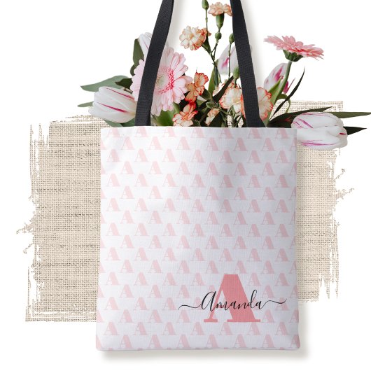 Blush Pink Monogram Designer Geometrisch Script Tote Bag