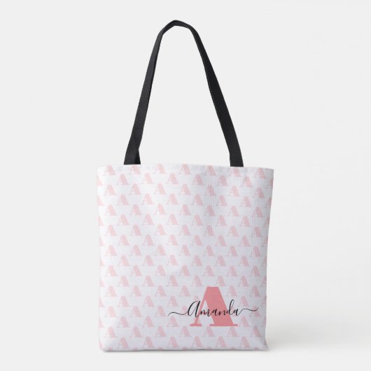 Blush Pink Monogram Designer Geometrisch Script Tote Bag (Achterkant)