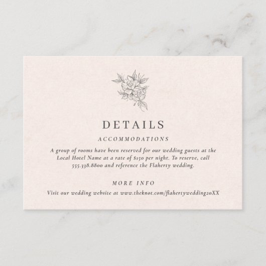 Blush Pink Monogram Details Enclosure Card Informatiekaartje (Voorkant)