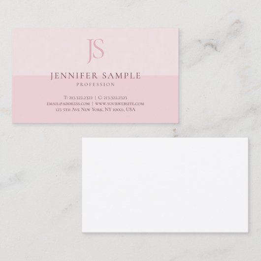 Blush Pink Monogram Elegant Eenvoudige Sjabloon Visitekaartje (Voorkant / Achterkant)
