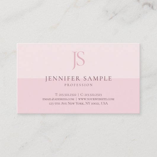 Blush Pink Monogram Elegant Eenvoudige Sjabloon Visitekaartje (Voorkant)