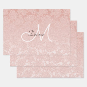 Blush Pink Monogram Elegant Floral Moderne Kunst Inpakpapier Vel
