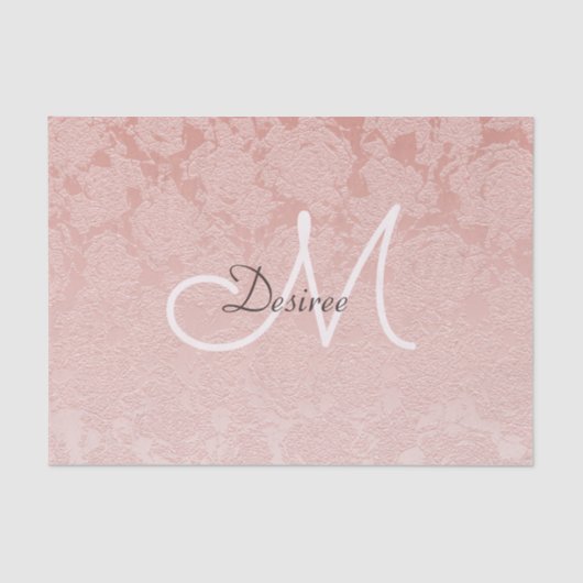 Blush Pink Monogram Elegant Floral Moderne Kunst Tissuepapier (Voorkant)