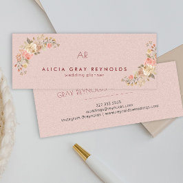 Blush Pink Monogram Elegante Bloemen Wedding Plann Mini Visitekaartje