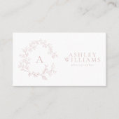 Blush Pink Monogram Floral Crest QR-code Visitekaartje (Voorkant)