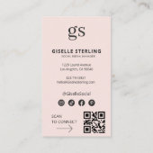 Blush Pink Monogram Foto Sociale Media QR Code Visitekaartje (Achterkant)