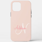 Blush Pink Monogram Gepersonaliseerd Elegant Case-Mate iPhone Case (Achterkant)