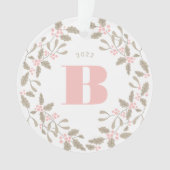 Blush Pink Monogram Holly Wreath Weddenfoto Ornament (voorkant)