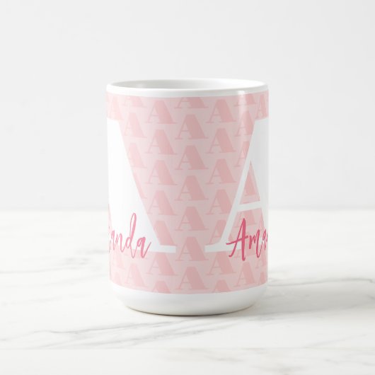 Blush Pink Monogram Hot Pink Script Naam Wit Koffiemok (Center)