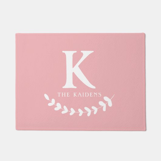 Blush Pink Monogram Initiaal & Familie Achternaam Deurmat (Voorkant)
