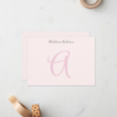 Blush Pink Monogram Minimalist Girly Notitiekaartje (Voorkant / Achterkant in situ)
