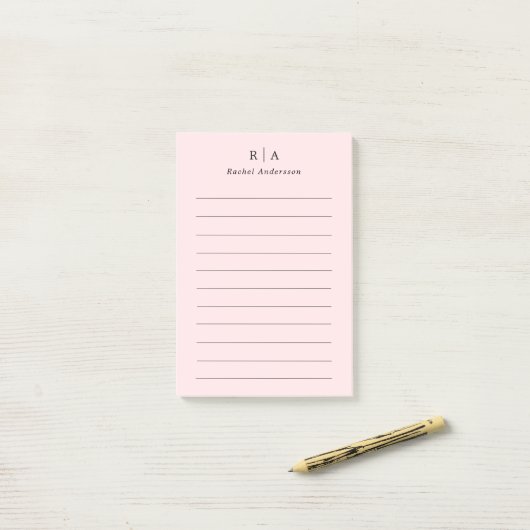 Blush Pink Monogram Minimalist Post-it® Notes (Op bureau)
