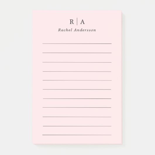 Blush Pink Monogram Minimalist Post-it® Notes (Voorkant)