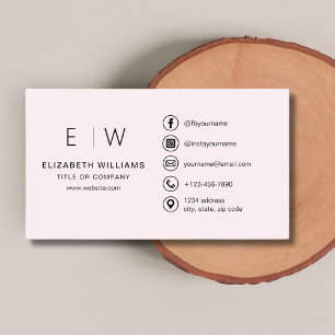 Blush Pink Monogram Minimalistische Social Media P Visitekaartje