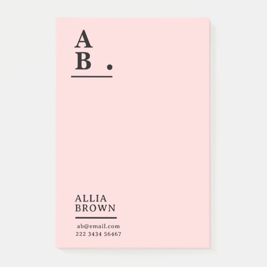 Blush Pink Monogram Modern Design Post-it® Notes (Voorkant)