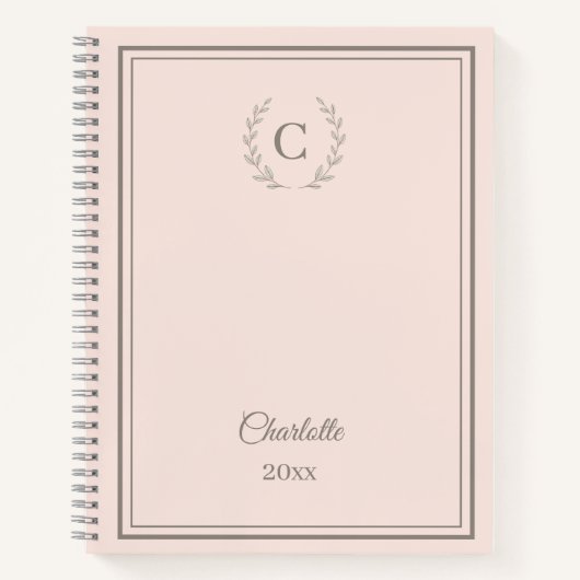 Blush Pink Monogram Personalized Quiet Luxury Notitieboek (Voorkant)