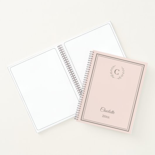 Blush Pink Monogram Personalized Quiet Luxury Notitieboek (Binnen)