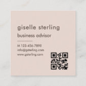 Blush Pink Monogram QR Code Minimalist Vierkante Visitekaartje (Achterkant)