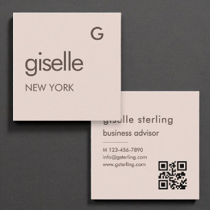 Blush Pink Monogram QR Code Minimalist Vierkante Visitekaartje