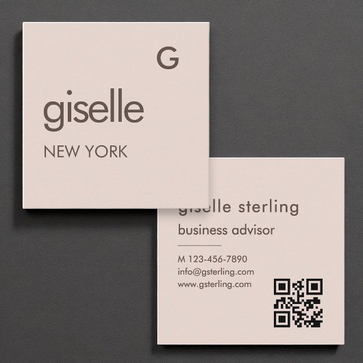 Blush Pink Monogram QR Code Minimalist Vierkante Visitekaartje