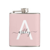 Blush Pink Monogram Schattige Girly Script Heupfles (Voorkant)