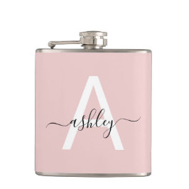 Blush Pink Monogram Schattige Girly Script Heupfles