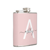 Blush Pink Monogram Schattige Girly Script Heupfles (Rechts)