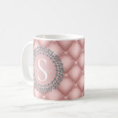 Blush Pink Monogram Sparkly Diamonds Tufed Custom Koffiemok (Voorkant links)