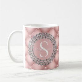 Blush Pink Monogram Sparkly Diamonds Tufed Custom Koffiemok