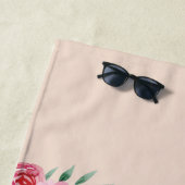 Blush Pink Monogram Waterverf Flowers Strandlaken (In situ)