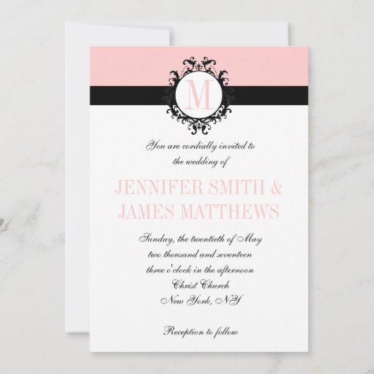 Blush Pink Monogram Weddenschap Kaart (Achterkant)