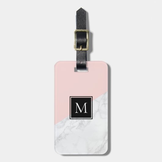 Blush Pink | Monogram wit marmer Bagagelabel (Voorkant verticaal)