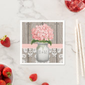 Blush Pink Monogrammed Hydrangea Mason Jar Servet (Insitu)