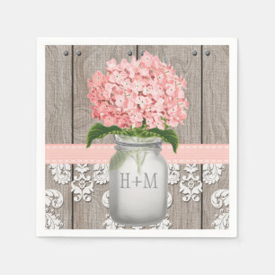 Blush Pink Monogrammed Hydrangea Mason Jar Servet