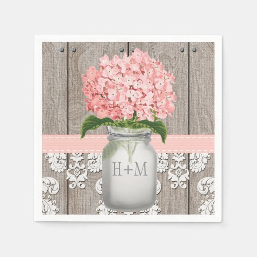 Blush Pink Monogrammed Hydrangea Mason Jar Servet (Voorkant)