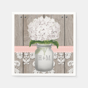 Blush Pink Monogrammed Hydrangea Mason Jar Servetten