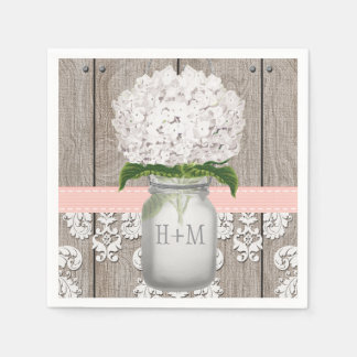 Blush Pink Monogrammed Hydrangea Mason Jar Servetten