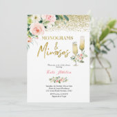 Blush Pink Monograms and Mimosas Bridal Shower Kaart (Staand voorkant)