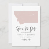 Blush Pink Montana Map Minimalist Script Weddensch Save The Date (Voorkant)