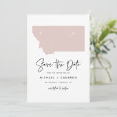 Blush Pink Montana Map Minimalist Script Weddensch Save The Date (Staand voorkant)