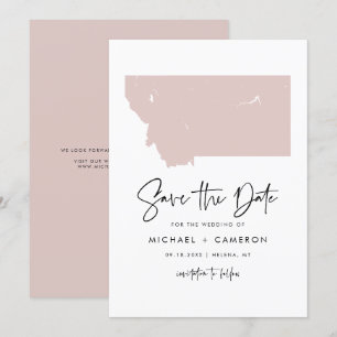 Blush Pink Montana Map Minimalist Script Weddensch Save The Date