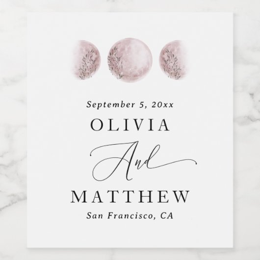 Blush Pink Moon | Elegant script Hemelse bruiloft Wijn Etiket (Enkel label)