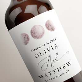 Blush Pink Moon | Elegant script Hemelse bruiloft Wijn Etiket