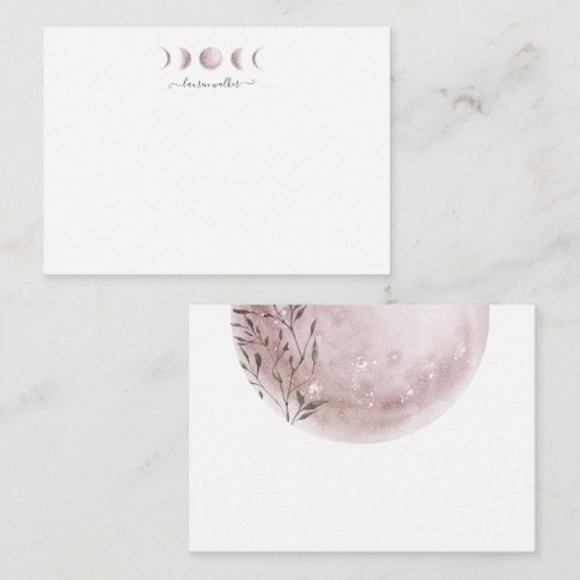 Blush Pink Moon Phases Monogram Notitiekaartje (Voorkant / Achterkant)