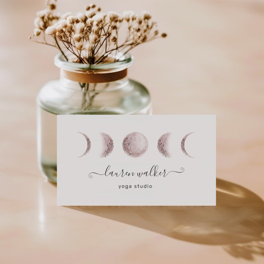 Blush Pink Moon Phases Yoga Studio Visitekaartje