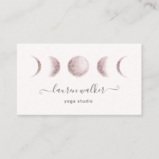 Blush Pink Moon Phases Yoga Studio Visitekaartje (Voorkant)