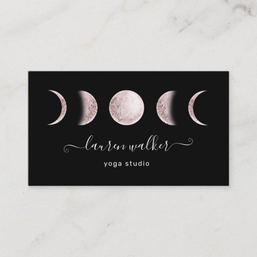 Blush Pink Moon Phases Yoga Studio Visitekaartje (Voorkant)